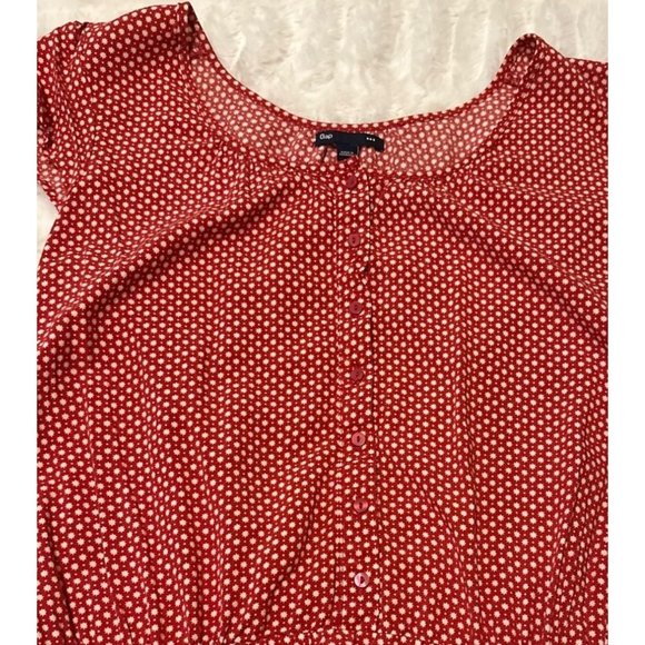 Gap Blouson Stretch Dress Red w/Side Pockets Geometric 100% Rayon Junior Size M - Picture 7 of 15